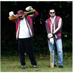 Throwing Fits By Checks Mens M Multi-Stripe Downtown Mohair Button-Up Cardigan